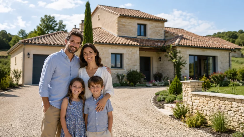 Maison neuve contemporaine avec jardin dans la campagne de Dordogne
