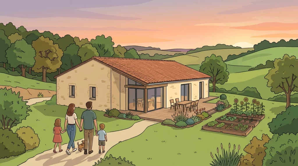 Illustration d'une maison familiale contemporaine en Dordogne avec jardin