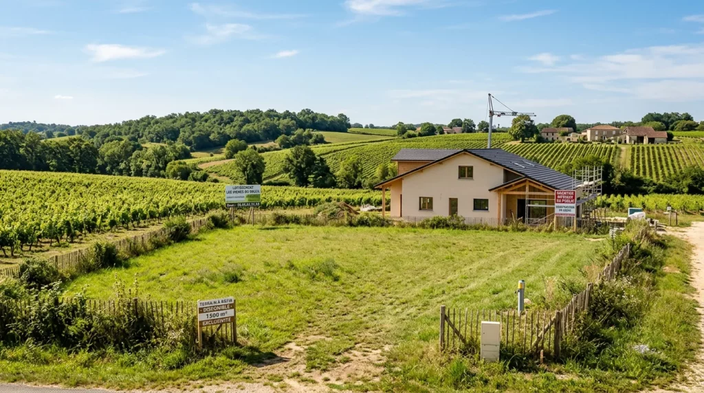 Terrain à bâtir dans un paysage viticole de l'Entre-deux-Mers en Gironde