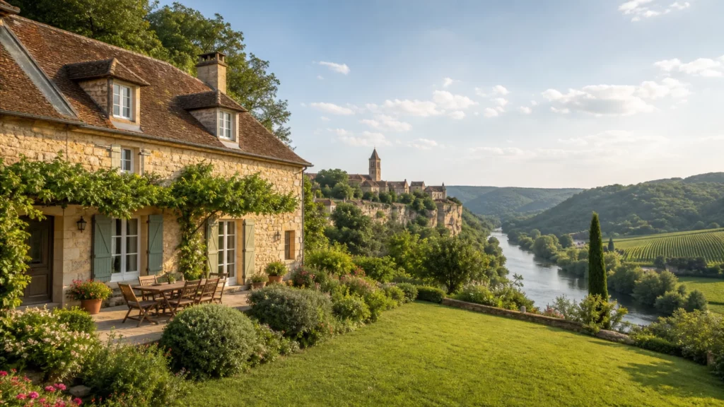 Maison en pierre avec grand jardin dans le village de Luzech dans le Lot