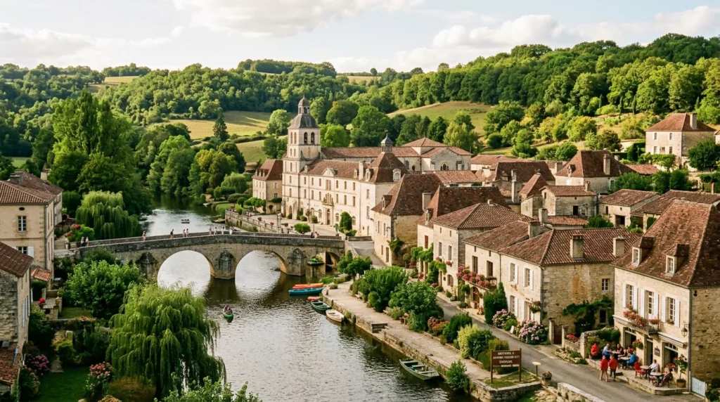 Village de caractère du Périgord Vert au bord de l'eau dans la Dordogne