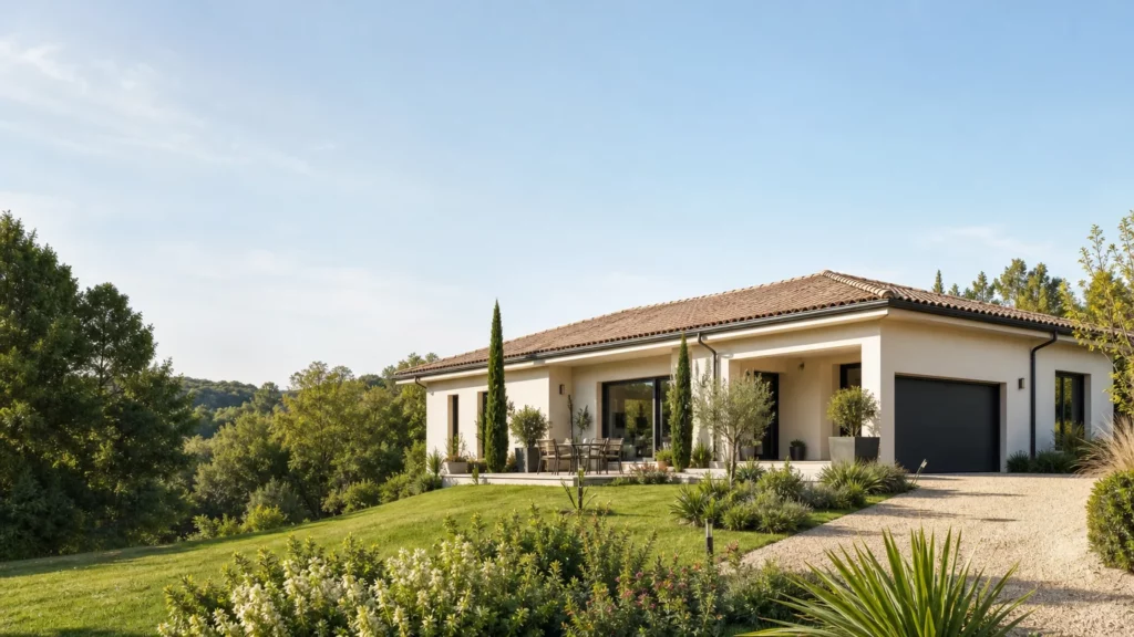 Maison individuelle personnalisée implantée dans un terrain verdoyant en France