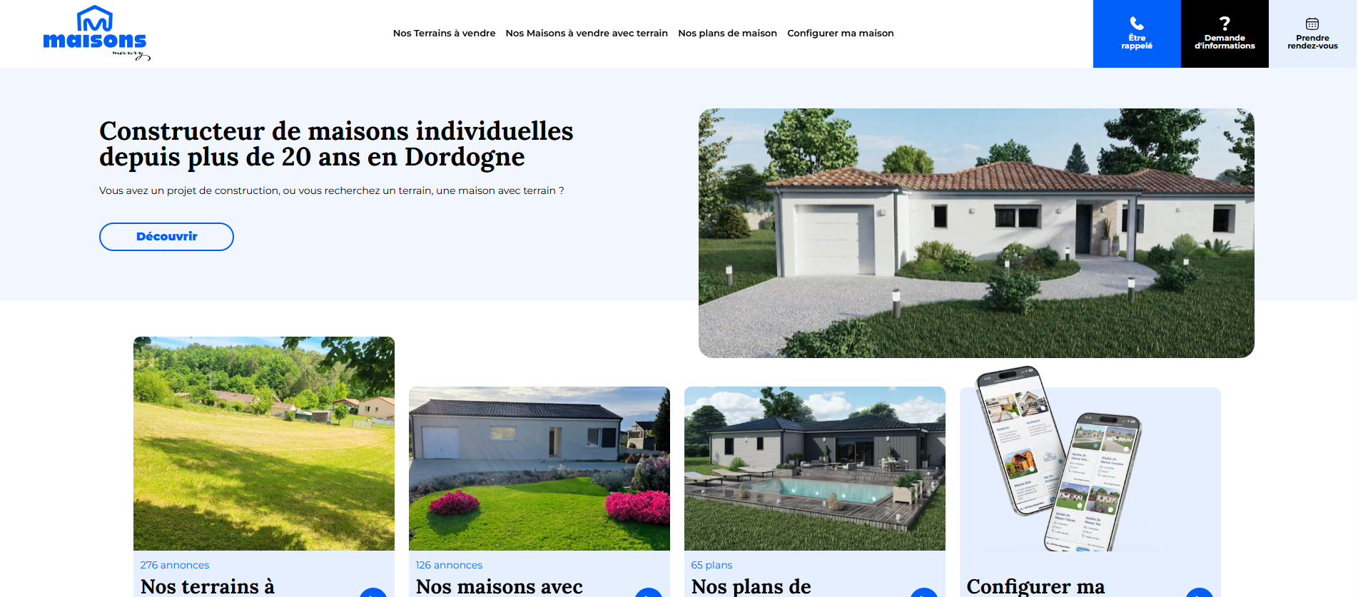 Capture d’écran du site internet Maisons Maury, constructeur de maisons individuelles en Dordogne.